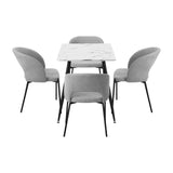 Oikiture 120cm Rectangle Dining Table with 4PCS Chairs Grey Fabric - Rear View