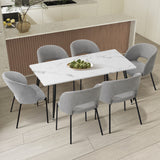 Oikiture 120cm Rectangle Dining Table with 6PCS Chairs Grey Fabric - Close-Up Angle
