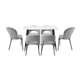 Oikiture 120cm Rectangle Dining Table with 6PCS Chairs Grey Fabric - Side View