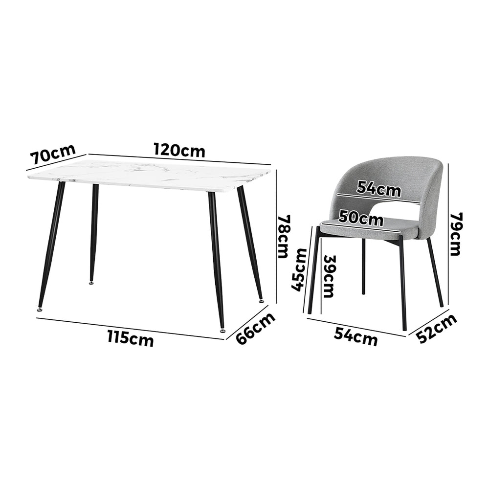 Oikiture 120cm Rectangle Dining Table with 6PCS Chairs Grey Fabric