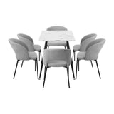 Oikiture 120cm Rectangle Dining Table with 6PCS Chairs Grey Fabric