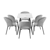 Oikiture 120cm Rectangle Dining Table with 6PCS Chairs Grey Fabric - 45-Degree Angle
