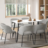 Oikiture 120cm Rectangle Dining Table with 6PCS Chairs Grey Fabric - Rear View