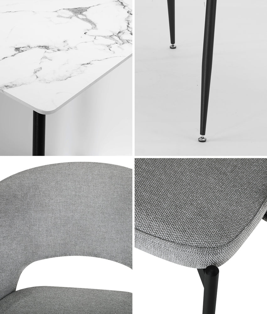 Oikiture 120cm Rectangle Dining Table with 6PCS Chairs Grey Fabric