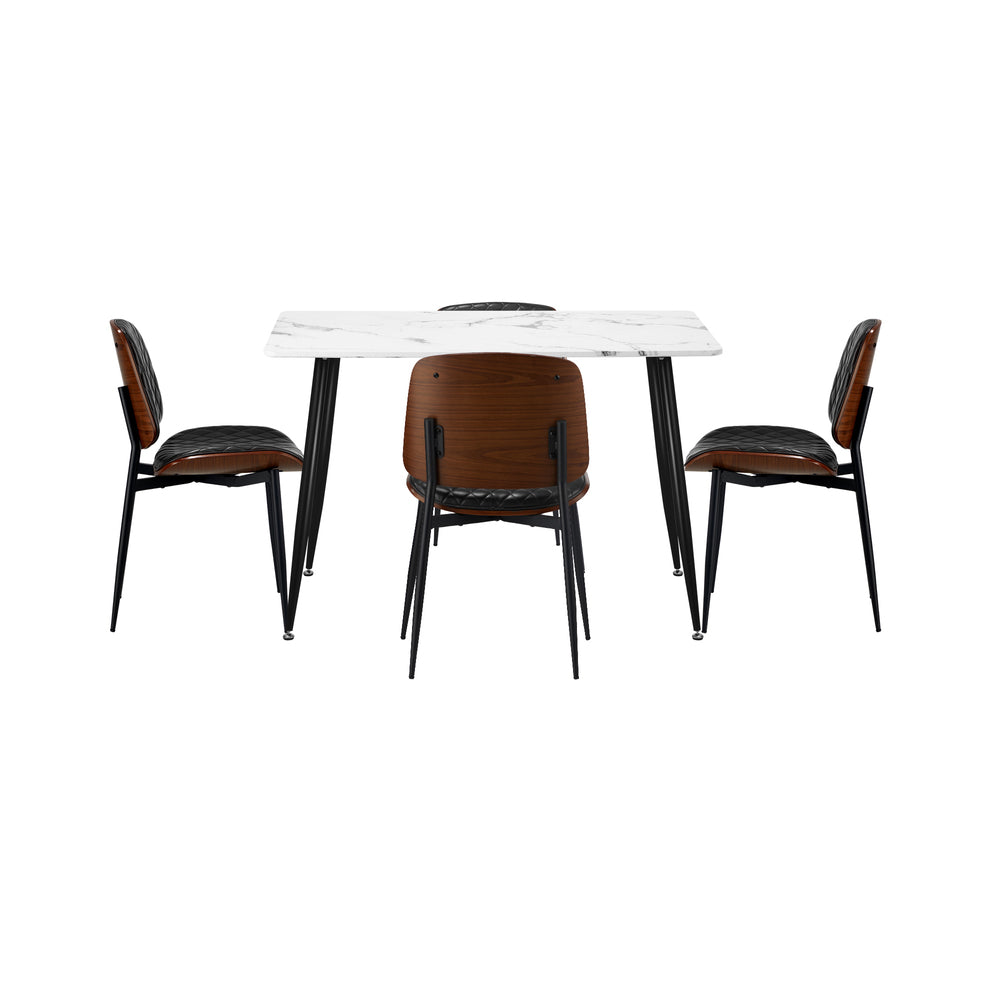 Oikiture 120cm Rectangle Dining Table with 4PCS Chairs PU Black