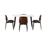 Oikiture 120cm Rectangle Dining Table with 4PCS Chairs PU Black - Close-Up Angle