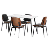 Oikiture 120cm Rectangle Dining Table with 4PCS Chairs PU Black