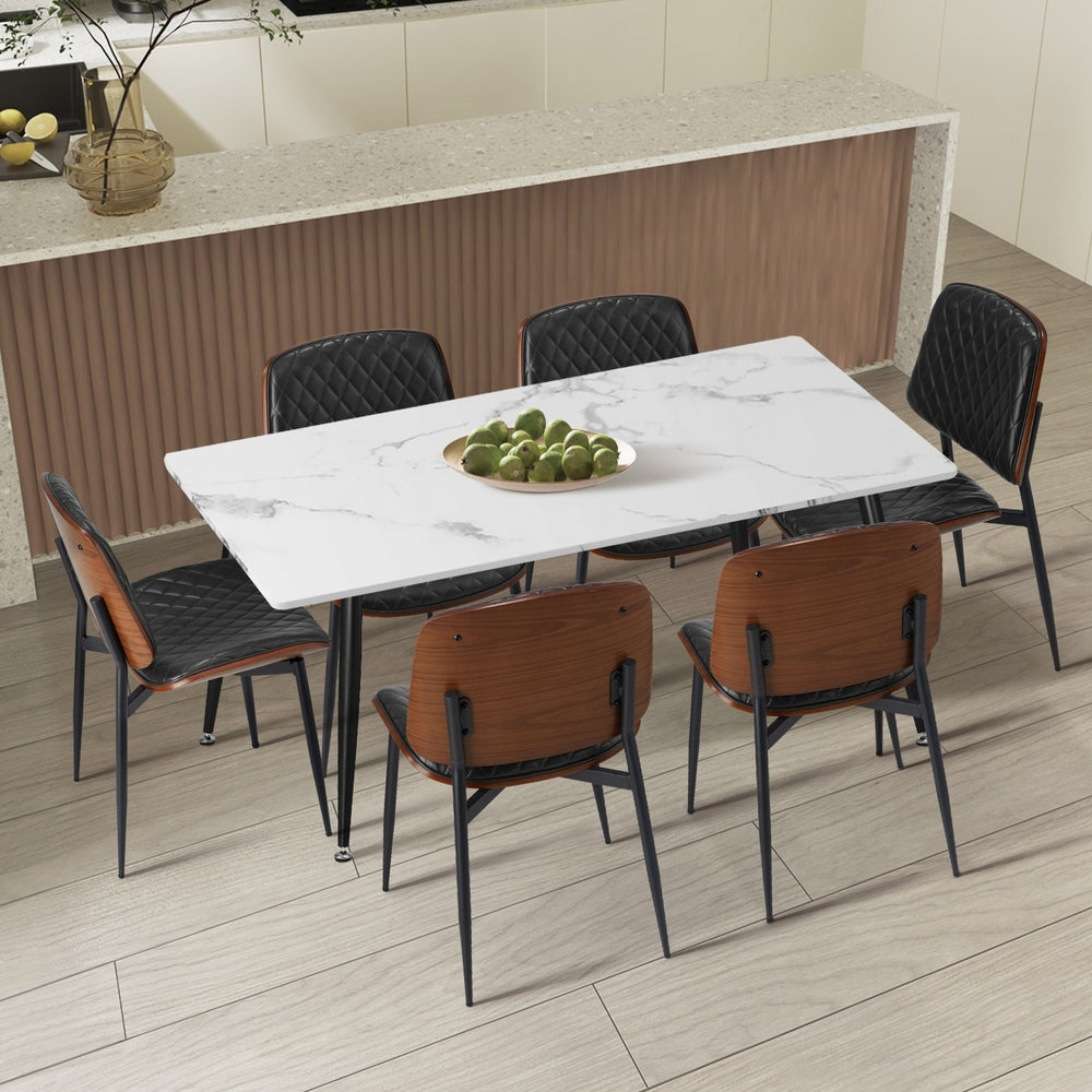 Oikiture 120cm Rectangle Dining Table with 6PCS Chairs PU Black