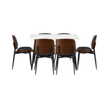Oikiture 120cm Rectangle Dining Table with 6PCS Chairs PU Black - Front View
