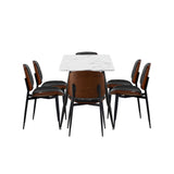 Oikiture 120cm Rectangle Dining Table with 6PCS Chairs PU Black - Low Angle