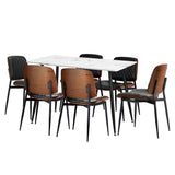 Oikiture 120cm Rectangle Dining Table with 6PCS Chairs PU Black