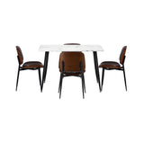 Oikiture 120cm Rectangle Dining Table with 4PCS Chairs PU Walnut