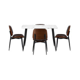 Oikiture 120cm Rectangle Dining Table with 4PCS Chairs PU Walnut - Extra Image