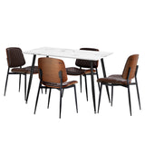 Oikiture 120cm Rectangle Dining Table with 4PCS Chairs PU Walnut - Side View