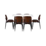 Oikiture 120cm Rectangle Dining Table with 6PCS Chairs PU Walnut