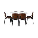 Oikiture 120cm Rectangle Dining Table with 6PCS Chairs PU Walnut - 45-Degree Angle