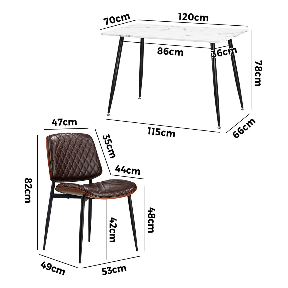 Oikiture 120cm Rectangle Dining Table with 6PCS Chairs PU Walnut