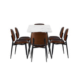 Oikiture 120cm Rectangle Dining Table with 6PCS Chairs PU Walnut - Front View