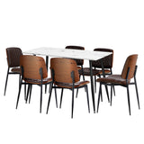 Oikiture 120cm Rectangle Dining Table with 6PCS Chairs PU Walnut - Rear View