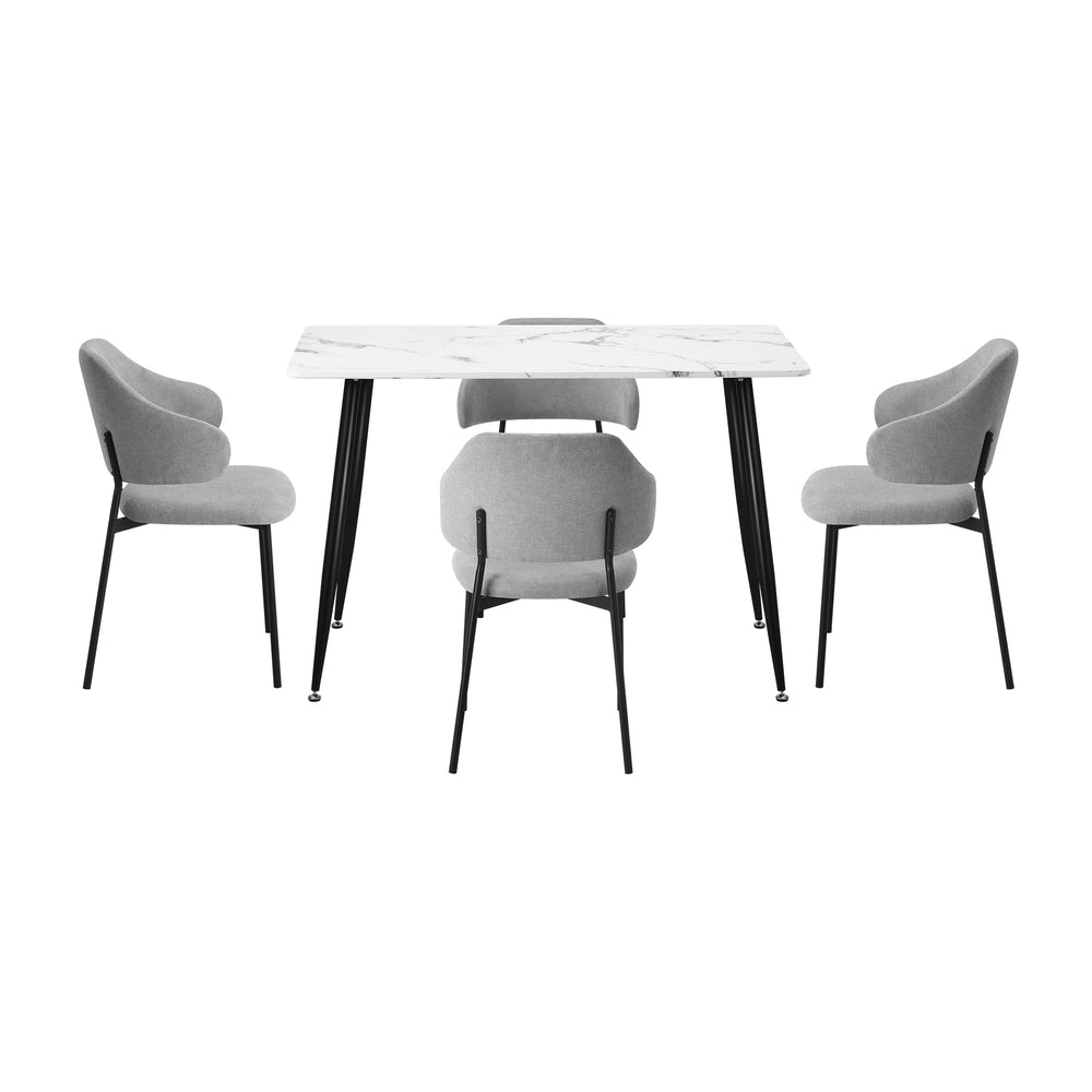 Oikiture 120cm Rectangle Dining Table with 4PCS Chairs Fabric Grey