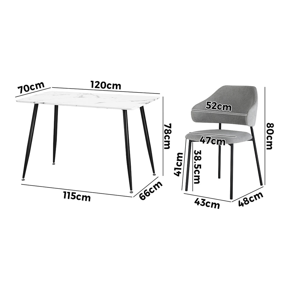Oikiture 120cm Rectangle Dining Table with 4PCS Chairs Fabric Grey