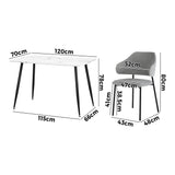 Oikiture 120cm Rectangle Dining Table with 4PCS Chairs Fabric Grey - Rear View