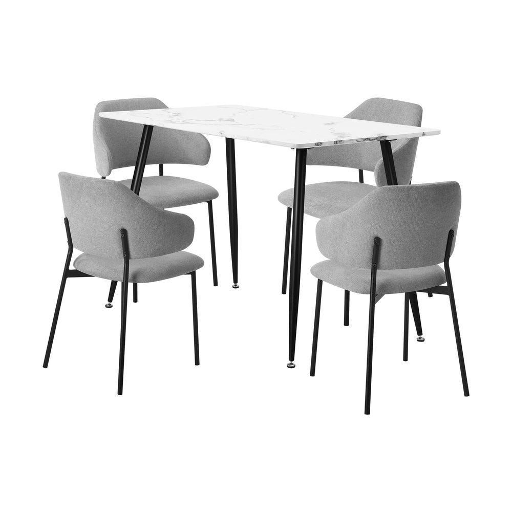 Oikiture 120cm Rectangle Dining Table with 4PCS Chairs Fabric Grey