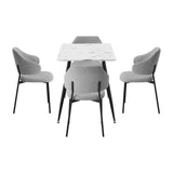 Oikiture 120cm Rectangle Dining Table with 4PCS Chairs Fabric Grey