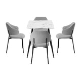 Oikiture 120cm Rectangle Dining Table with 4PCS Chairs Fabric Grey - Front View