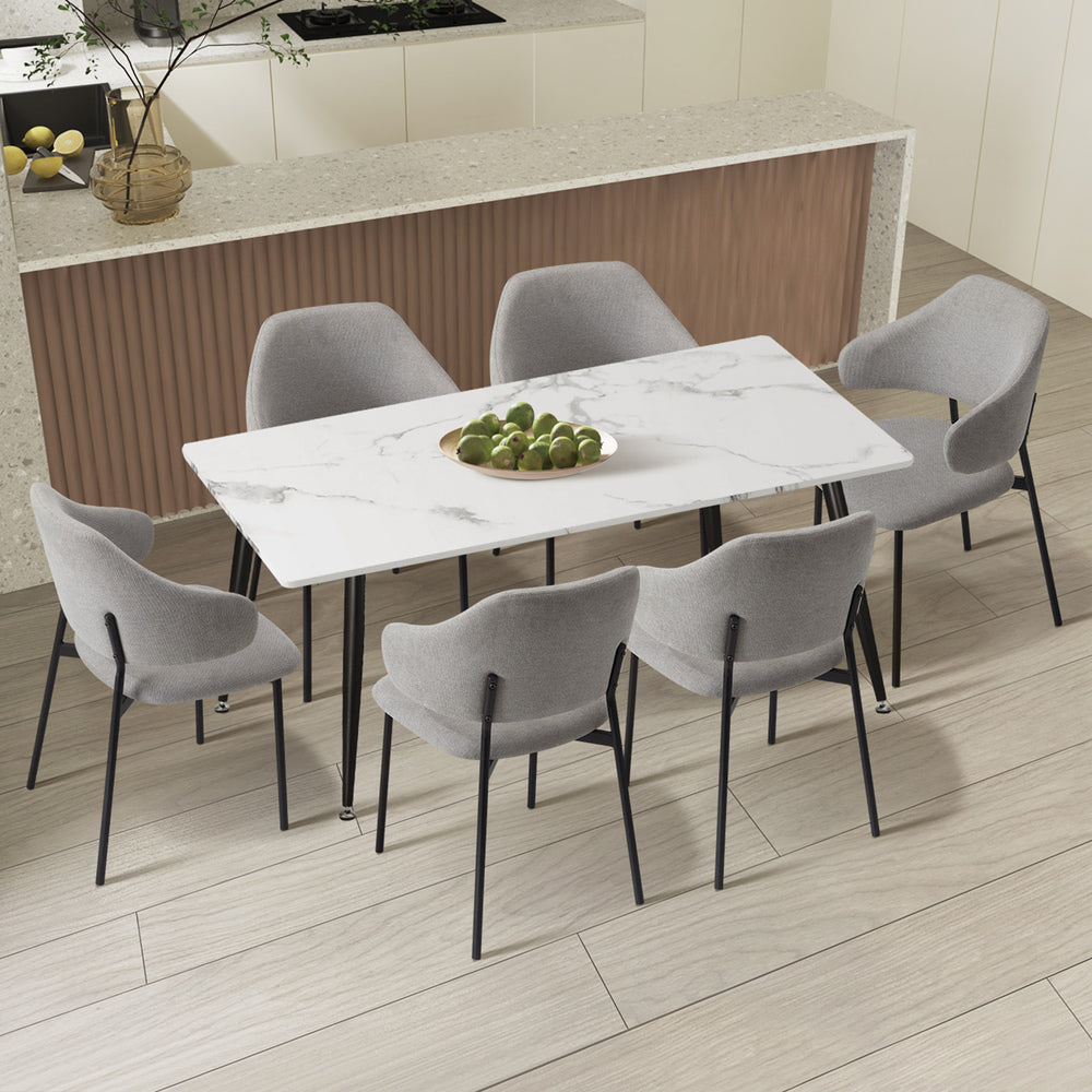 Oikiture 120cm Rectangle Dining Table with 6PCS Chairs Fabric Grey