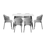 Oikiture 120cm Rectangle Dining Table with 6PCS Chairs Fabric Grey
