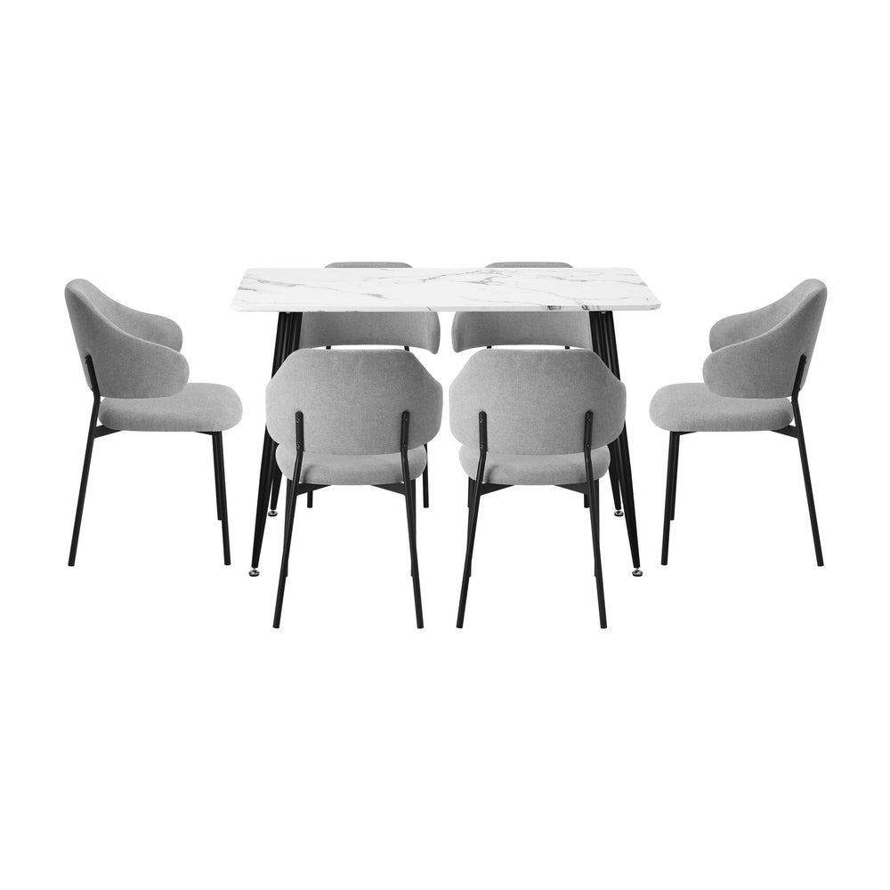 Oikiture 120cm Rectangle Dining Table with 6PCS Chairs Fabric Grey