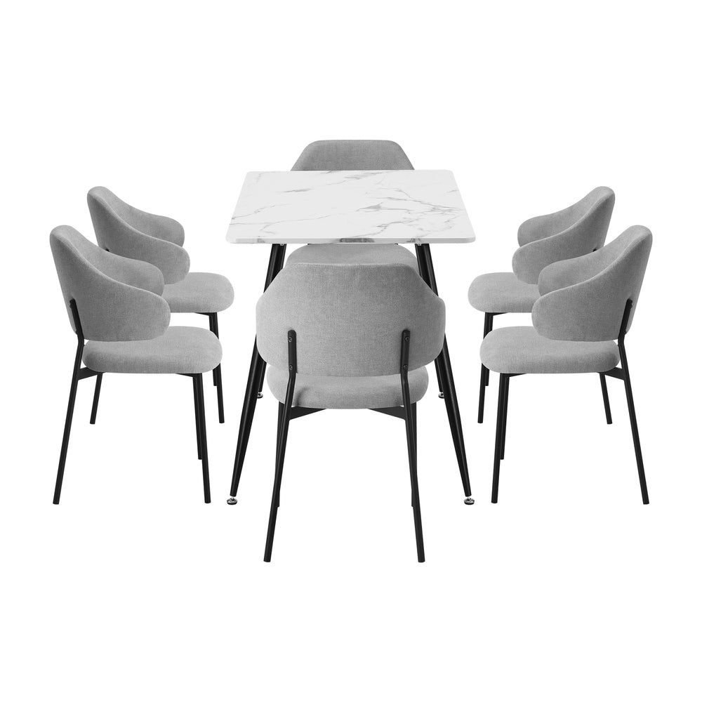 Oikiture 120cm Rectangle Dining Table with 6PCS Chairs Fabric Grey