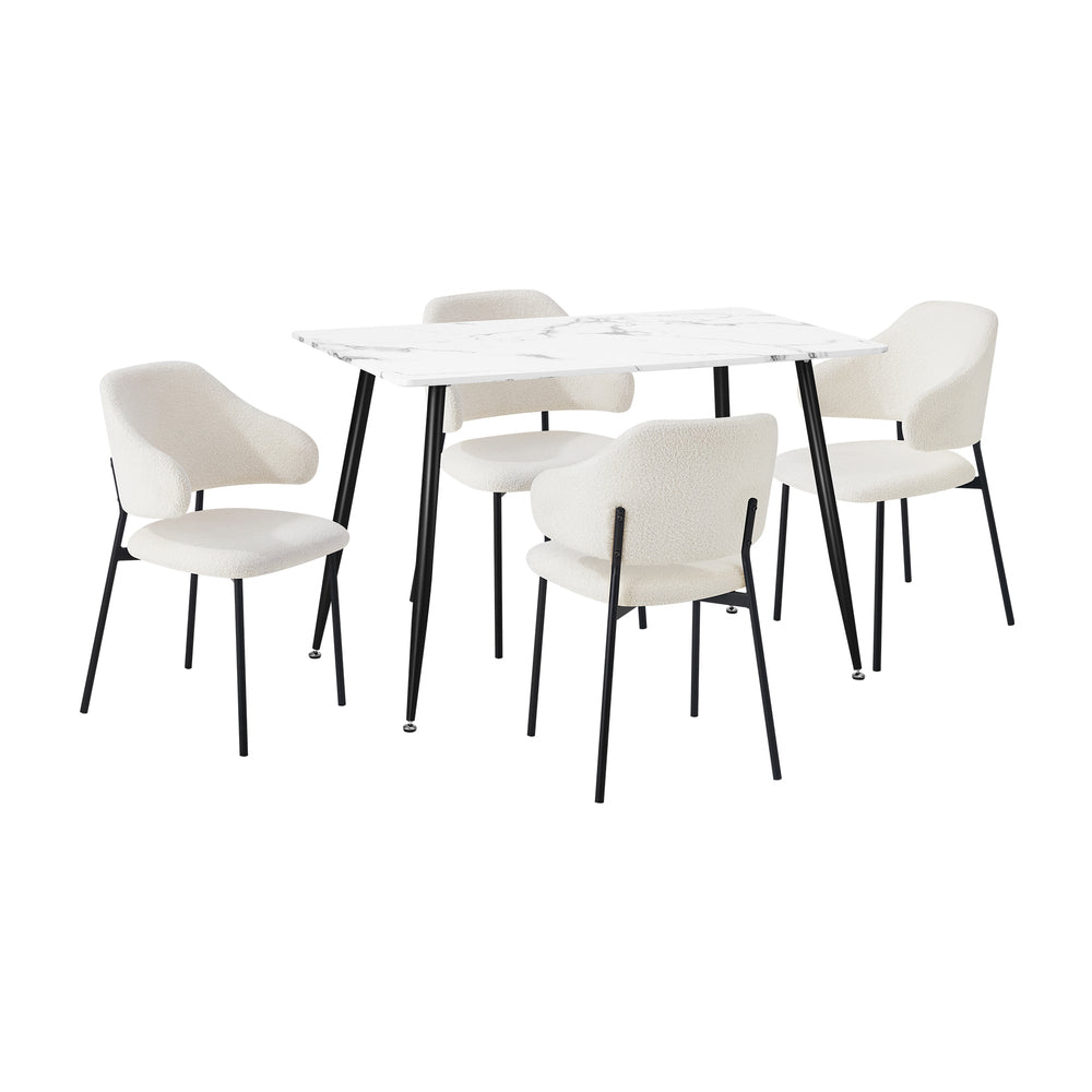 Oikiture 120cm Rectangle Dining Table with 4PCS Chairs Sherpa White