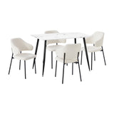 Oikiture 120cm Rectangle Dining Table with 4PCS Chairs Sherpa White - Extra Image