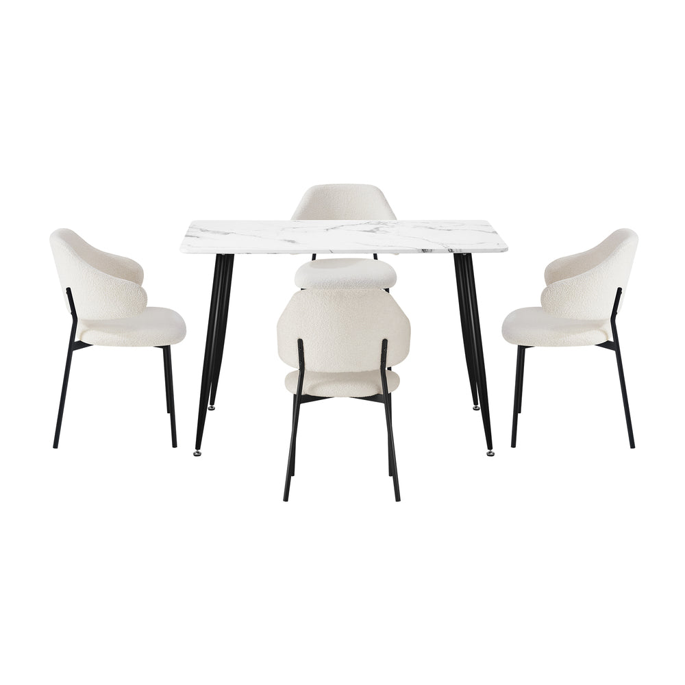Oikiture 120cm Rectangle Dining Table with 4PCS Chairs Sherpa White