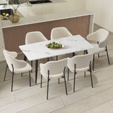 Oikiture 120cm Rectangle Dining Table with 6PCS Chairs Sherpa White - Extra Image
