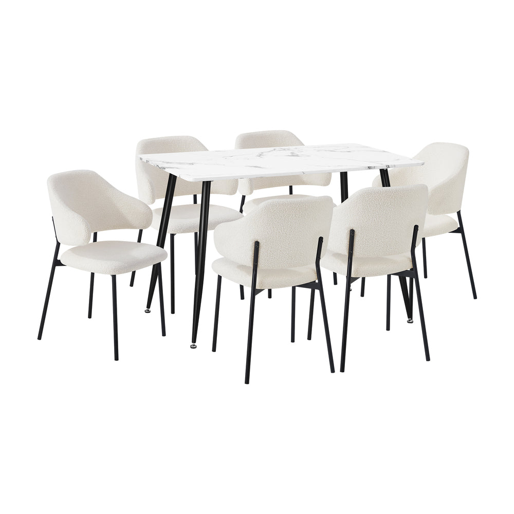 Oikiture 120cm Rectangle Dining Table with 6PCS Chairs Sherpa White