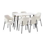 Oikiture 120cm Rectangle Dining Table with 6PCS Chairs Sherpa White - Extra Image