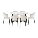 Oikiture 120cm Rectangle Dining Table with 6PCS Chairs Sherpa White