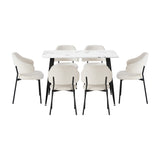 Oikiture 120cm Rectangle Dining Table with 6PCS Chairs Sherpa White - Extra Image