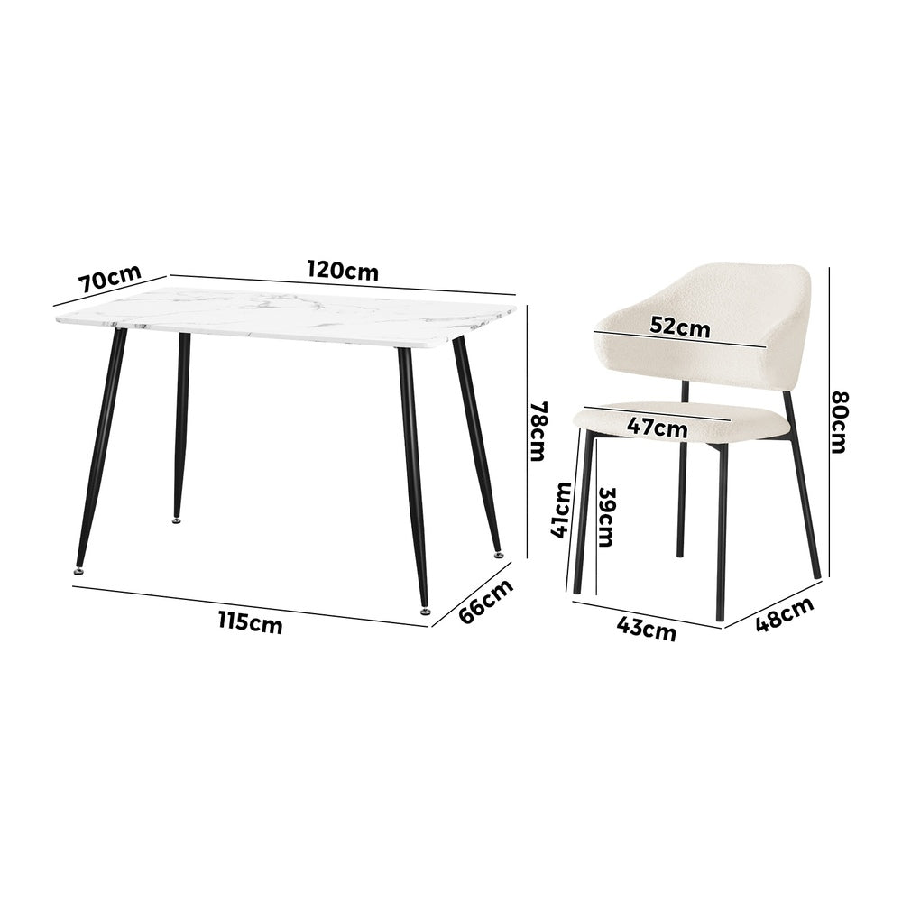 Oikiture 120cm Rectangle Dining Table with 6PCS Chairs Sherpa White