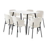 Oikiture 120cm Rectangle Dining Table with 6PCS Chairs Sherpa White - Extra Image