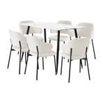 Oikiture 120cm Rectangle Dining Table with 6PCS Chairs Sherpa White
