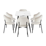 Oikiture 120cm Rectangle Dining Table with 6PCS Chairs Sherpa White