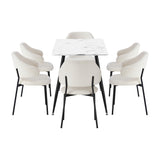 Oikiture 120cm Rectangle Dining Table with 6PCS Chairs Sherpa White - Extra Image
