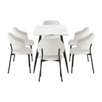 Oikiture 120cm Rectangle Dining Table with 6PCS Chairs Sherpa White
