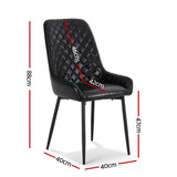Artiss 2x Dining Chairs Retro PU Leather Kitchen Lounge Cafe Accent Chair Black - Front View