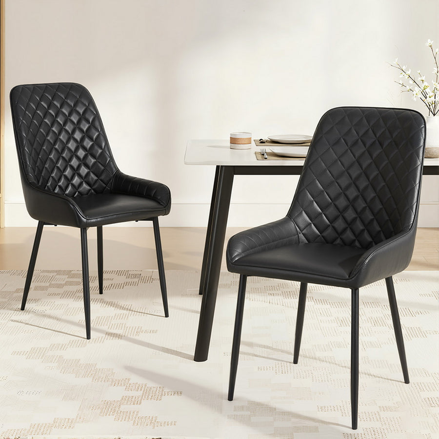 Artiss 2x Dining Chairs Retro PU Leather Kitchen Lounge Cafe Accent Chair Black
