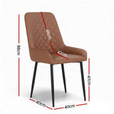 Artiss 2x Dining Chairs Retro PU Leather Kitchen Lounge Cafe Accent Chair Brown - Front View